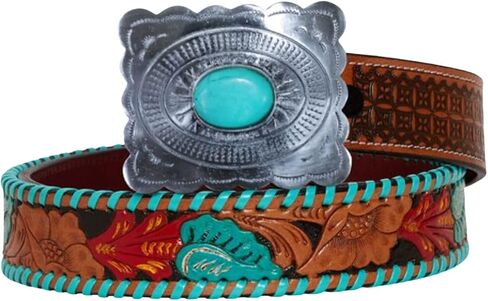 Myra Bag Women's Tropical Forest Hand-Tooled Leather Belt Brown Large in Kuwait