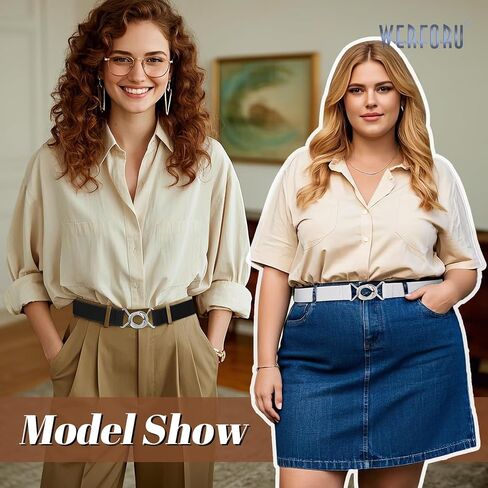WERFORU 2 Pack Women Skinny Elastic Waist Belt Stretchy Thin Belt for Dress Jeans in Kuwait