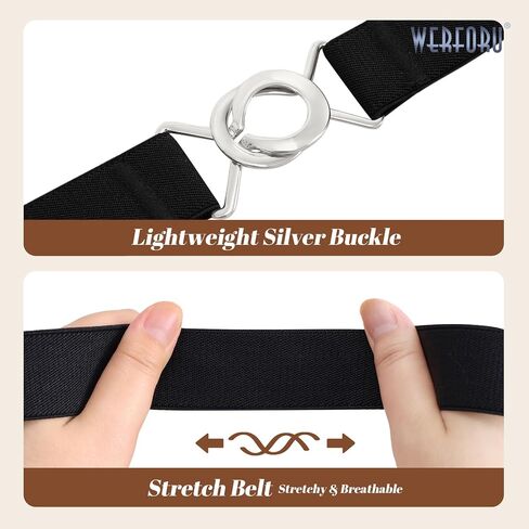 WERFORU 2 Pack Women Skinny Elastic Waist Belt Stretchy Thin Belt for Dress Jeans in Kuwait