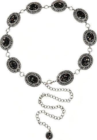 Black Western Concho Belt Silver Waist Chain Women Cowgirl Boho Diamond Gems Country Metal Belts For Dresses Jeans in Saudi Arabia