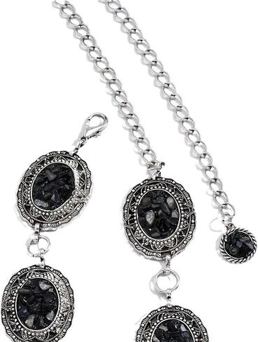 Black Western Concho Belt Silver Waist Chain Women Cowgirl Boho Diamond Gems Country Metal Belts For Dresses Jeans in Saudi Arabia