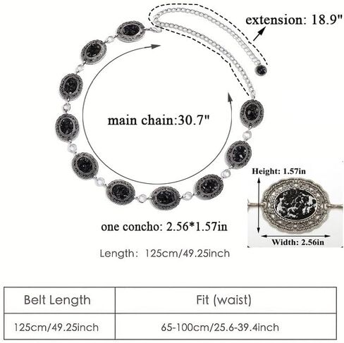 Black Western Concho Belt Silver Waist Chain Women Cowgirl Boho Diamond Gems Country Metal Belts For Dresses Jeans in Saudi Arabia
