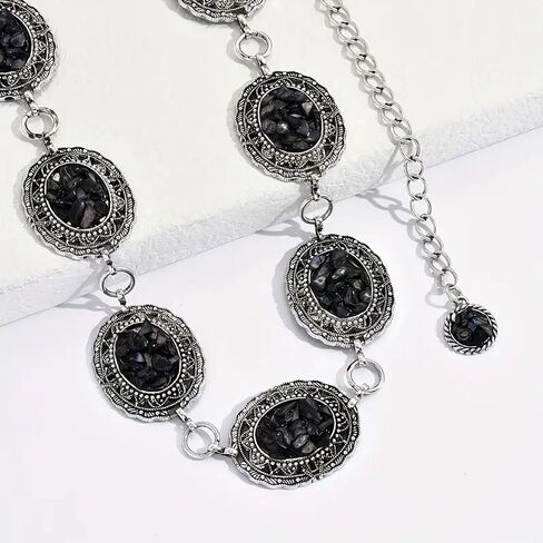 Black Western Concho Belt Silver Waist Chain Women Cowgirl Boho Diamond Gems Country Metal Belts For Dresses Jeans in Saudi Arabia