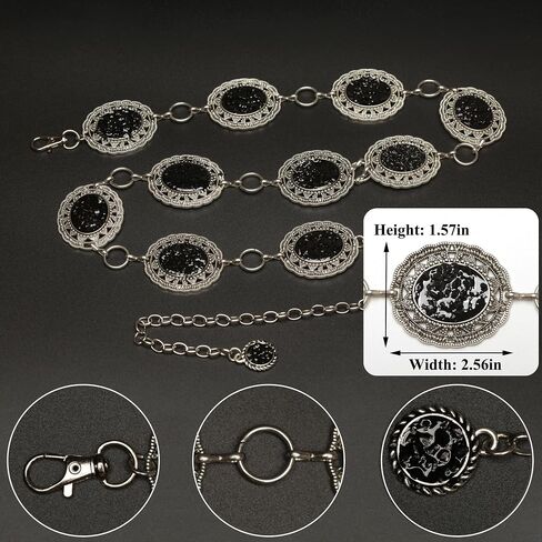Black Western Concho Belt Silver Waist Chain Women Cowgirl Boho Diamond Gems Country Metal Belts For Dresses Jeans in Saudi Arabia