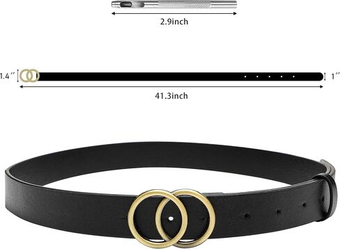 3 Pack Women Leather Belts - for Jeans Dress Pants Fashion Faux Leather Waist Belts with Double Ring Buckle (Black, Brown, Leopard) in Saudi Arabia