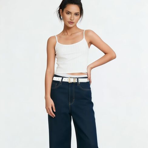 Women Faux Leather Belt for Jeans Dress Pants Fashion Ladies Waist Belts with Gold Buckle in Saudi Arabia