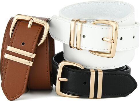 Women Faux Leather Belt for Jeans Dress Pants Fashion Ladies Waist Belts with Gold Buckle in Saudi Arabia