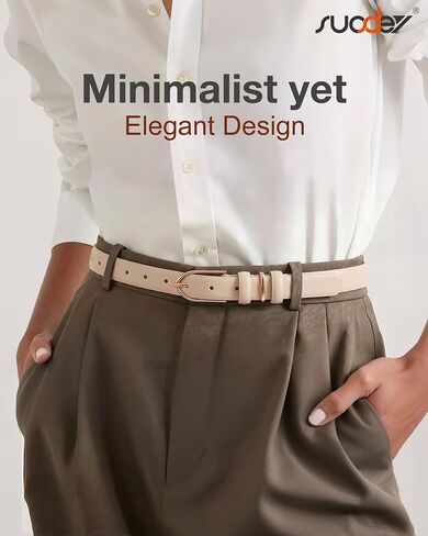 SUOSDEY Women Skinny Leather Belt for Jeans Dresses with Polished Pin Buckle, Thin Ladies Leather Waist Belt, Width 0.9" in Kuwait