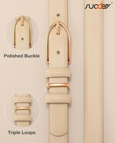 SUOSDEY Women Skinny Leather Belt for Jeans Dresses with Polished Pin Buckle, Thin Ladies Leather Waist Belt, Width 0.9" in Kuwait