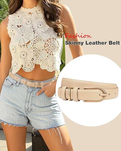 SUOSDEY Women Skinny Leather Belt for Jeans Dresses with Polished Pin Buckle, Thin Ladies Leather Waist Belt, Width 0.9" in Kuwait