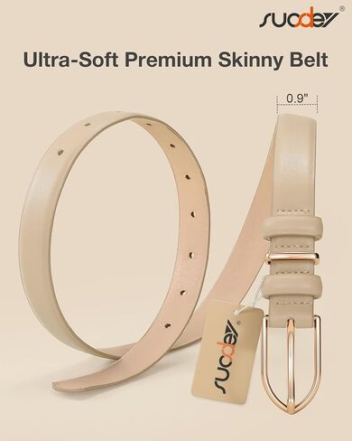 SUOSDEY Women Skinny Leather Belt for Jeans Dresses with Polished Pin Buckle, Thin Ladies Leather Waist Belt, Width 0.9" in Kuwait