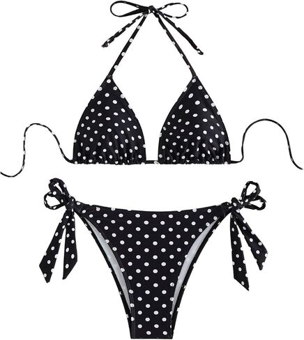 Milumia Women's 2 Piece Polka Dots Swimsuit Halter Triangle Bikini Sets Cheeky Bathing Suits in Kuwait