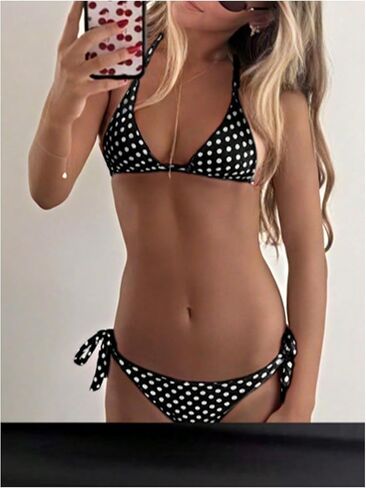 Milumia Women's 2 Piece Polka Dots Swimsuit Halter Triangle Bikini Sets Cheeky Bathing Suits in Kuwait