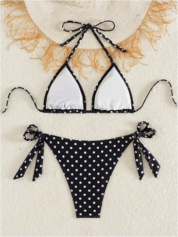 Milumia Women's 2 Piece Polka Dots Swimsuit Halter Triangle Bikini Sets Cheeky Bathing Suits in Kuwait