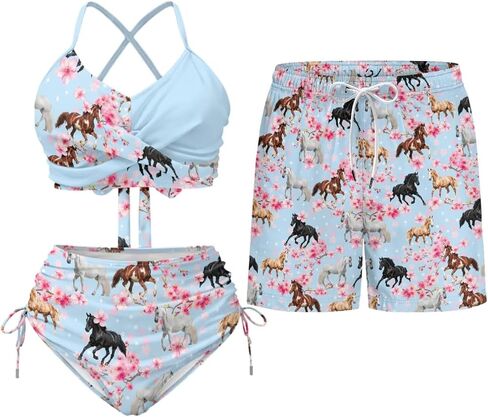 TOADDITDO Couples Matching Swimsuits Bikini Sets for Women Two Piece or Men Board Shorts with Pocket for Summer Vacation in Saudi Arabia