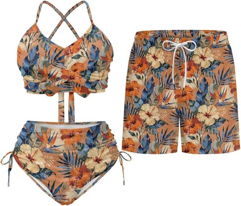 TOADDITDO Couples Matching Swimsuits Bikini Sets for Women Two Piece or Men Board Shorts with Pocket for Summer Vacation in Saudi Arabia