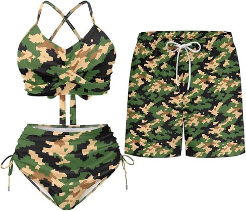 TOADDITDO Couples Matching Swimsuits Bikini Sets for Women Two Piece or Men Board Shorts with Pocket for Summer Vacation in Saudi Arabia