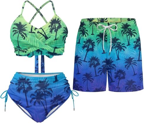 TOADDITDO Couples Matching Swimsuits Bikini Sets for Women Two Piece or Men Board Shorts with Pocket for Summer Vacation in Saudi Arabia