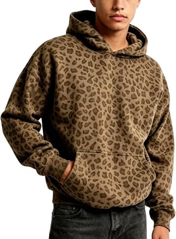 Print Print Hoodie Y2K Leopard Print Hoodie كبير الحجم الفهود من النوع الثقيل من قميص الشارع الشارع خمر in Kuwait