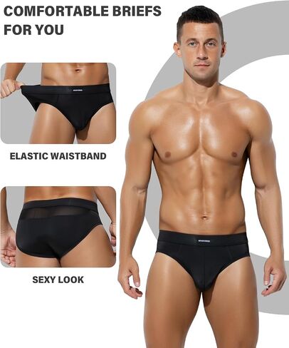 Arjen Kroos Men's Ice Silk Mesh Briefs 3 Pack Breathable Cooling Underwear with 3D Contour Pouch for All-Day Comfort in Kuwait