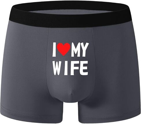 سراويل داخلية بوكسر للرجال مع طباعة I Love My Wife، ملابس داخلية ناعمة قابلة للتنفس بحزام خصر عريض in Kuwait