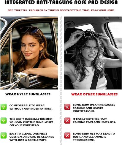 HYLLE Polarized Aviator Sunglasses for Women Tangle Free Square Sun Glasses Shades Driving UV400 Protection in Saudi Arabia