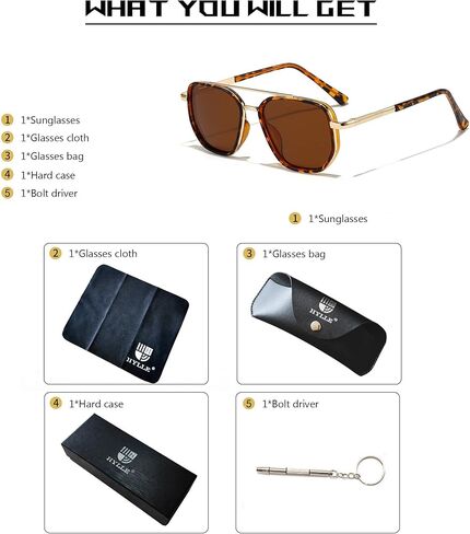 HYLLE Polarized Aviator Sunglasses for Women Tangle Free Square Sun Glasses Shades Driving UV400 Protection in Saudi Arabia