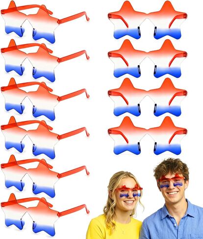 12 Pairs 4th of July Star Sunglasses, Fourth of July Accessories Red White and Blue Glasses USA 250th Anniversary Patriotic Party American Flag Favors Gift for Women Men Independence Memorial Day in Saudi Arabia