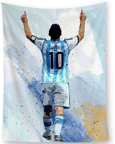Lionel Messi World Cup Soccer Tapestry for Teens Fans Single Sided HD Fade-Resistant Print Poster 4 Corner Grommets, For Teen Boy Bedroom/Living Room Wall Hanging Decoration 35.4x47.2 Inches (White) in Saudi Arabia