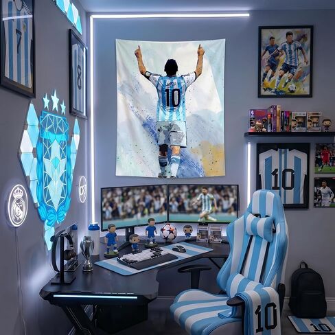 Lionel Messi World Cup Soccer Tapestry for Teens Fans Single Sided HD Fade-Resistant Print Poster 4 Corner Grommets, For Teen Boy Bedroom/Living Room Wall Hanging Decoration 35.4x47.2 Inches (White) in Saudi Arabia