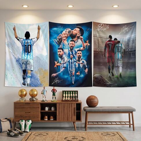 Lionel Messi World Cup Soccer Tapestry for Teens Fans Single Sided HD Fade-Resistant Print Poster 4 Corner Grommets, For Teen Boy Bedroom/Living Room Wall Hanging Decoration 35.4x47.2 Inches (White) in Saudi Arabia