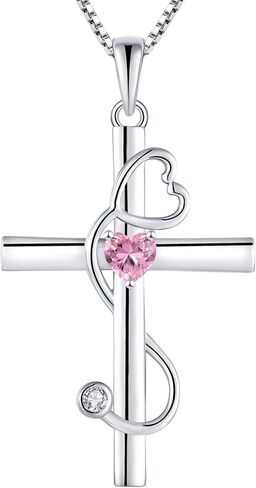 YL Stethoscope Cross Necklace 925 Sterling Silver Doctor Nurse Medical Pendant Birthstone Jewelry for Women in Saudi Arabia