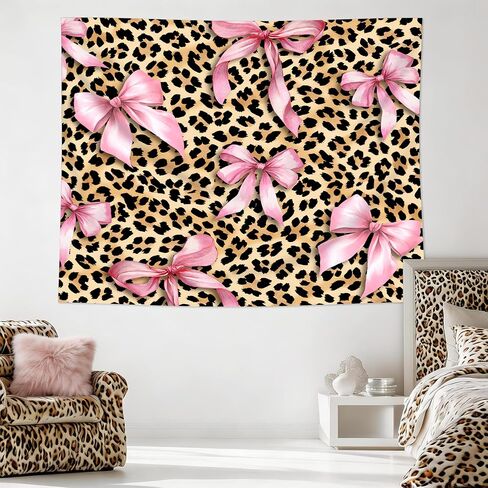 Cinbloo Cheetah Leopard Tapestry 59Wx51H Inch Pink Bow Funny Lovely Brown Wall Hanging for Womwn Girly Girls Fashion Cute Classroom Home Dorm Decor Art Living Room Bedroom in Saudi Arabia
