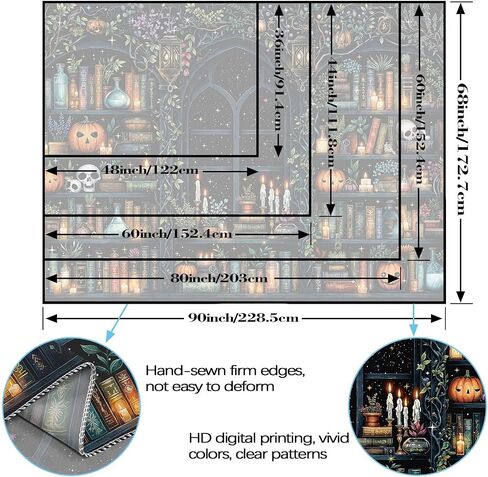 Fungarth Witchy Library Bookshelf Tapestry Wall Hanging Magic Potions Skulls Pumpkins Wall Tapestry Aesthetic Dark Academia Black Window Tapestries for Bedroom Living Room Dorm Decor 80 x 60 Inch in Saudi Arabia
