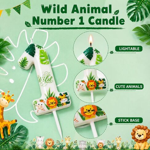 Wild Animal Number 1 Candle: Wild One Cake Topper, First Birthday Decorations for Boys Girls, Wild One Birthday Decorations Party Supplies Safari in Saudi Arabia
