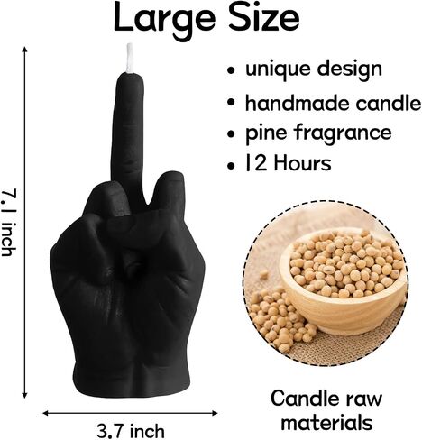 6sisc Middle Finger Scented Candle Black Large Size Danish Pastel Room Decor Pine Aromatherapy Candle Natural Vegan Soy Wax Hand Gesture Fragrance Candles for Home Bedroom Decoration 7.1" x 3.7" in Saudi Arabia