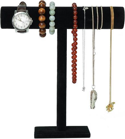 G Ganen T-Bar Necklace Holder Jewelry Display Stand; Black Velvet Holder Organizer for Necklace, Chains, Bracelets, Watches, Headphones; 12" High*11"Cross in Kuwait