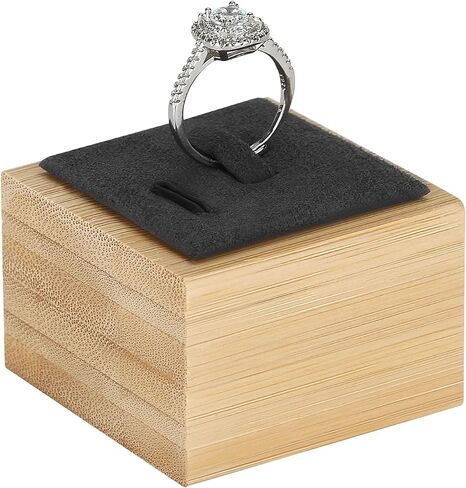 KUKUVR Wood Ring Display Stand, Bamboo Single Ring Holder (Grey) | Velvet Top, Jewelry Showcase Organizer, For Selling, Countertop Display in Saudi Arabia