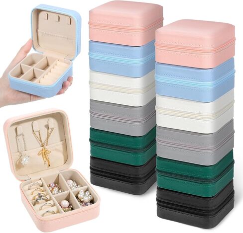 12 PCS Mini Travel Jewelry Case Bulk, Jewelry Box Travel Small | PU Leather Portable Bridesmaid Proposal Boxes for Storing Earrings, Rings, Necklaces and Wedding Bridesmaid Gift Boxes- in Kuwait