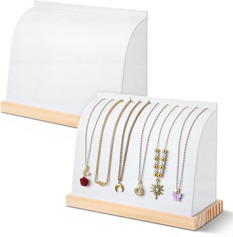 2pcs Necklace Display with Soft Mat Jewelry Display for Vendors Home Boutique Countertop Chain Display Organizer Pendant Choker Stand Wooden Base PU Leather White 8.27x3.54x6.1in in Kuwait