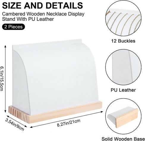 2pcs Necklace Display with Soft Mat Jewelry Display for Vendors Home Boutique Countertop Chain Display Organizer Pendant Choker Stand Wooden Base PU Leather White 8.27x3.54x6.1in in Kuwait