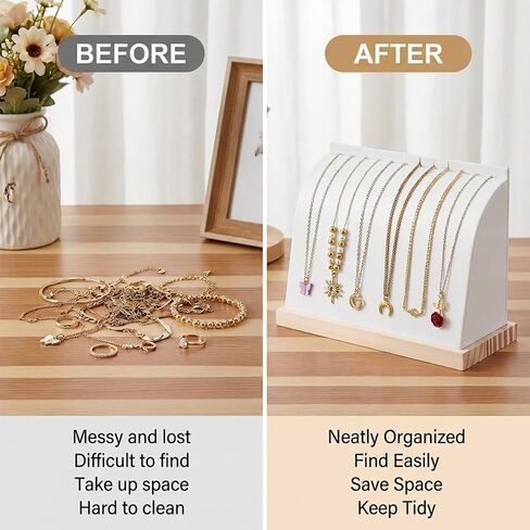 2pcs Necklace Display with Soft Mat Jewelry Display for Vendors Home Boutique Countertop Chain Display Organizer Pendant Choker Stand Wooden Base PU Leather White 8.27x3.54x6.1in in Kuwait