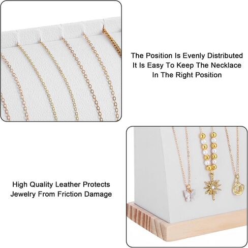 2pcs Necklace Display with Soft Mat Jewelry Display for Vendors Home Boutique Countertop Chain Display Organizer Pendant Choker Stand Wooden Base PU Leather White 8.27x3.54x6.1in in Kuwait