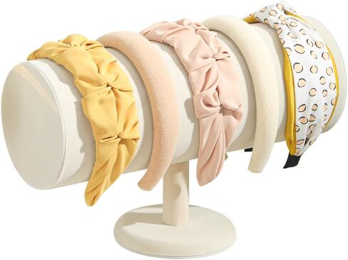 Headband Holder Organizer Tower, Soft Velvet Hairband Stand Display, Hair Hoop Accessories Storage for Home Bedroom or Store Shop Selling (Beige, T-Bar) in Saudi Arabia