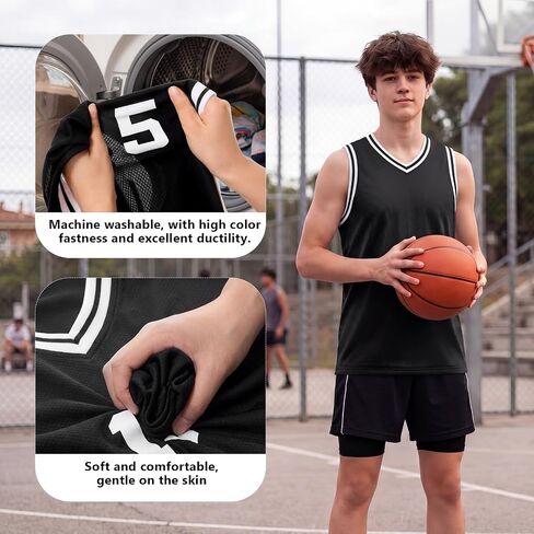 Boyiee 12 حزمة XL قمصان كرة السلة ذات الوجهين للبالغين مع 20 رقم أبيض وأسود 0-9 ملصقات نقل الحرارة كاملة للرجال مجموعة زي كرة السلة للكبار ممارسة مشاجرة الفريق in Kuwait