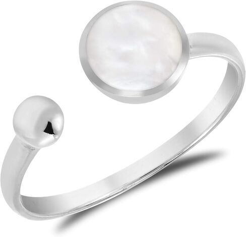 AeraVida Unique Circle Shaped White Mother of Pearl Open-Ended .925 Sterling Silver Ring | Classic Sterling Silver Adjustable Rings | Open-Ended Sterling Band Ring for Women | Silver Band Rings for Women | Sterling Silver Rings Sizes (7-9) in Kuwait