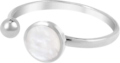 AeraVida Unique Circle Shaped White Mother of Pearl Open-Ended .925 Sterling Silver Ring | Classic Sterling Silver Adjustable Rings | Open-Ended Sterling Band Ring for Women | Silver Band Rings for Women | Sterling Silver Rings Sizes (7-9) in Kuwait