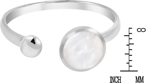 AeraVida Unique Circle Shaped White Mother of Pearl Open-Ended .925 Sterling Silver Ring | Classic Sterling Silver Adjustable Rings | Open-Ended Sterling Band Ring for Women | Silver Band Rings for Women | Sterling Silver Rings Sizes (7-9) in Kuwait