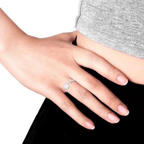 AeraVida Unique Circle Shaped White Mother of Pearl Open-Ended .925 Sterling Silver Ring | Classic Sterling Silver Adjustable Rings | Open-Ended Sterling Band Ring for Women | Silver Band Rings for Women | Sterling Silver Rings Sizes (7-9) in Kuwait