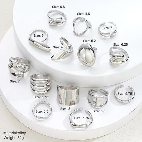 13PCS Silver Chunky Rings for Women Non Tarnish Stackable Stacking Rings Set Thumb Signet Statement Ring Band Multiple Sizes Trendy Jewelry Gift in Kuwait